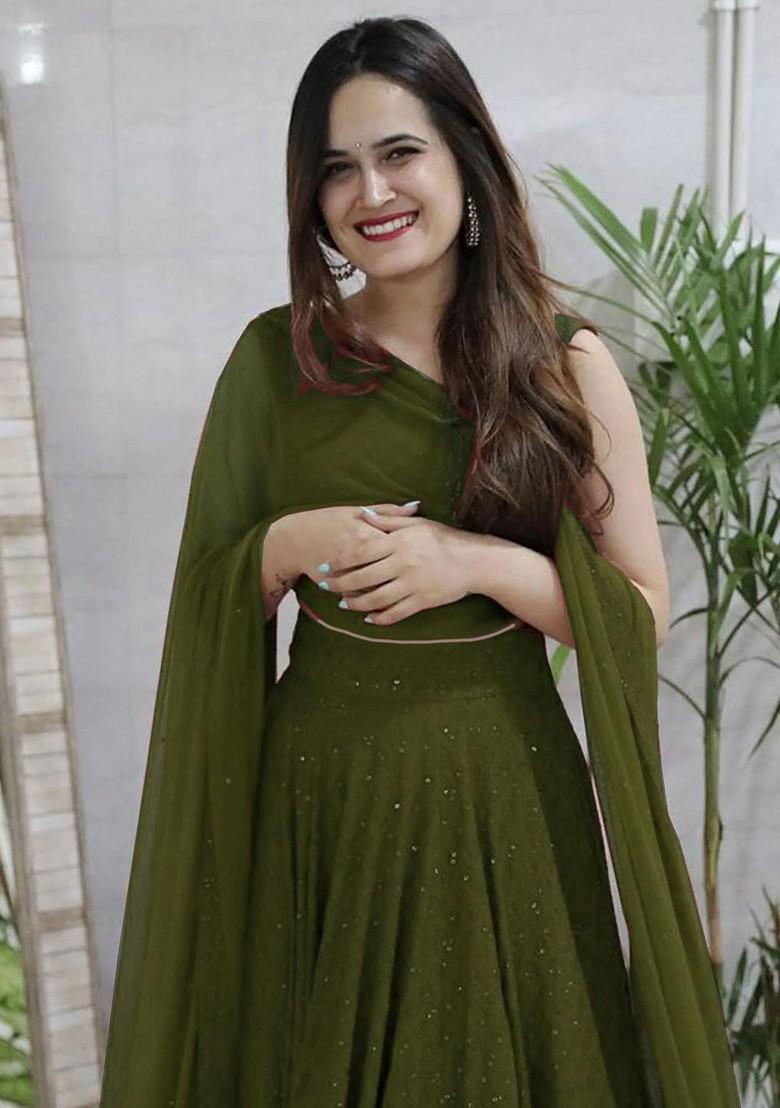 Olive Emboridered Blended Lehenga Choli - Indya