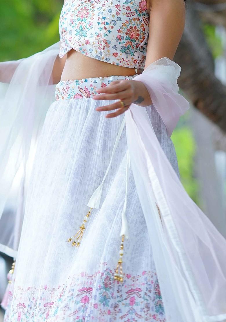 Off White Emboridered Blended Lehenga Choli - Indya