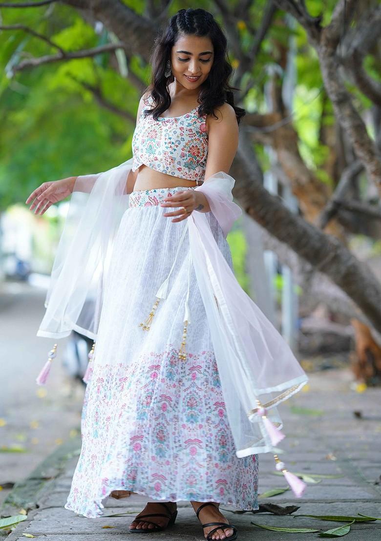 Off White Emboridered Blended Lehenga Choli - Indya