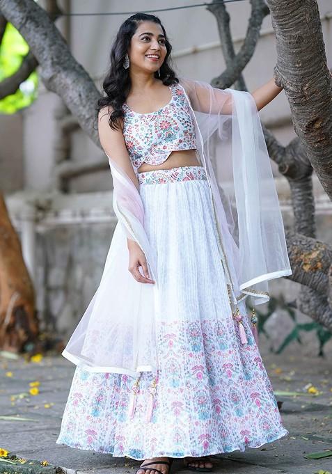 Off White Emboridered Blended Lehenga Choli — view on Indya
