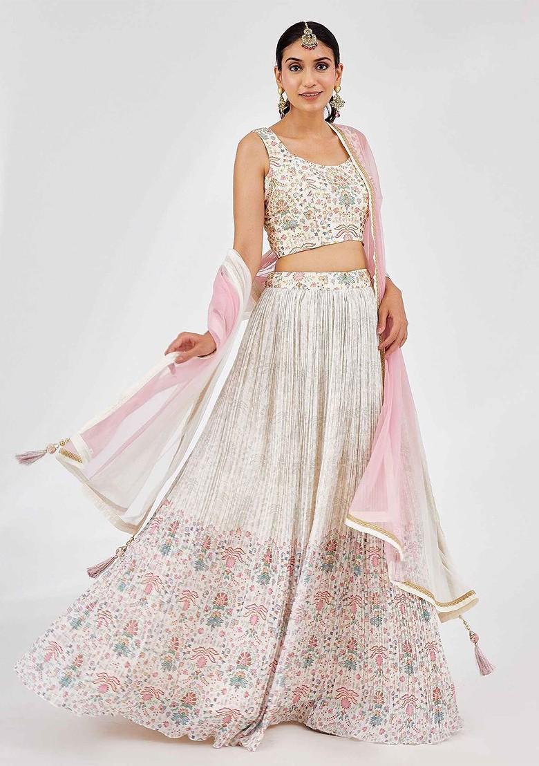 Off White Emboridered Blended Lehenga Choli - Indya