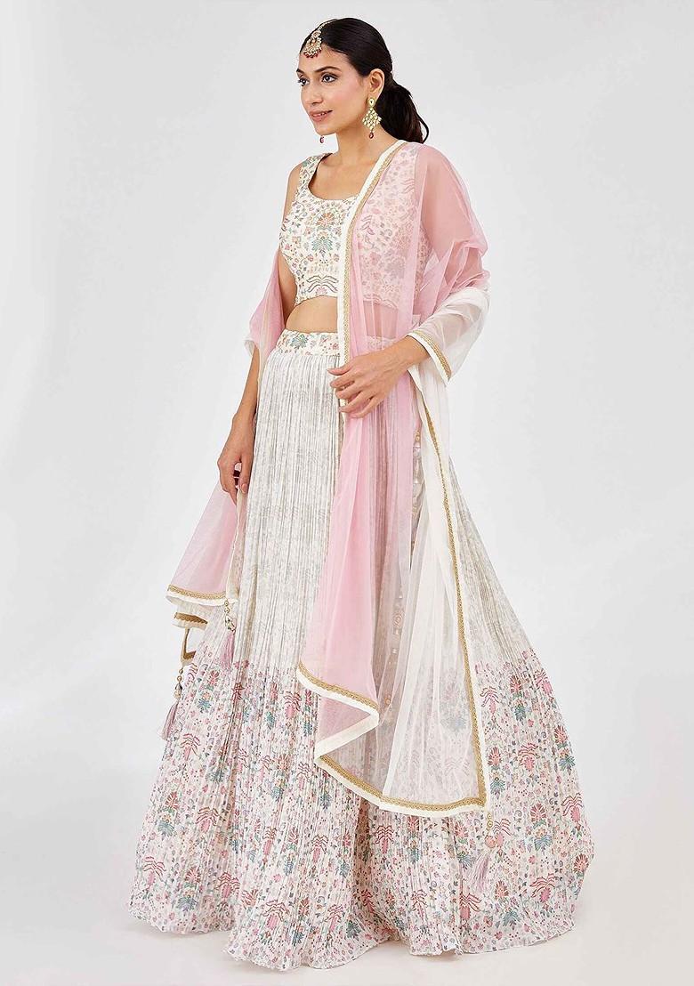 Off White Emboridered Blended Lehenga Choli - Indya