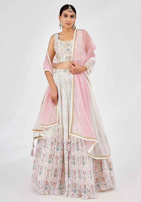 Off White Emboridered Blended Lehenga Choli — view on Indya