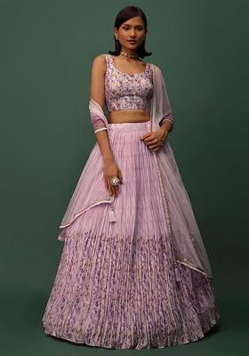 Purple Emboridered Blended Lehenga Choli