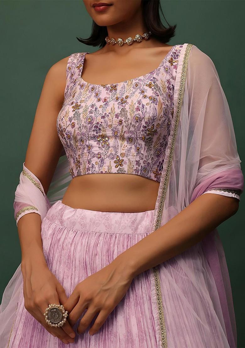 Purple Emboridered Blended Lehenga Choli - Indya