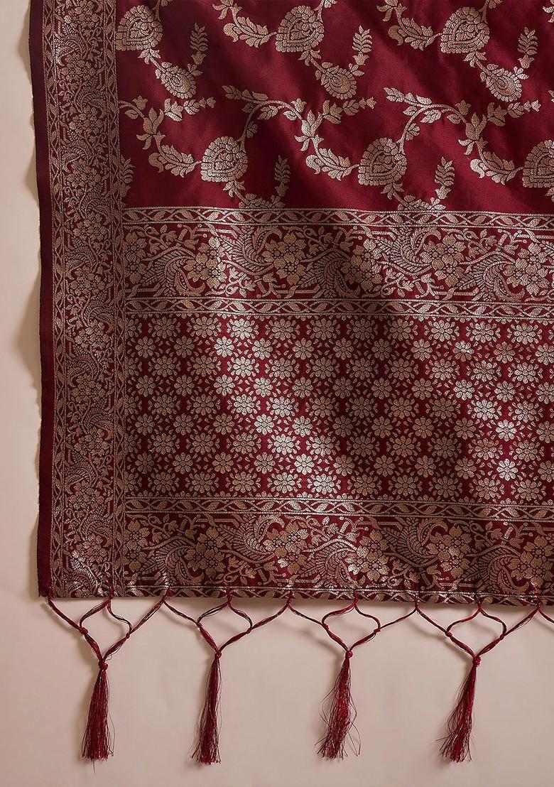 Maroon Woven Design Blended Lehenga Choli - Indya