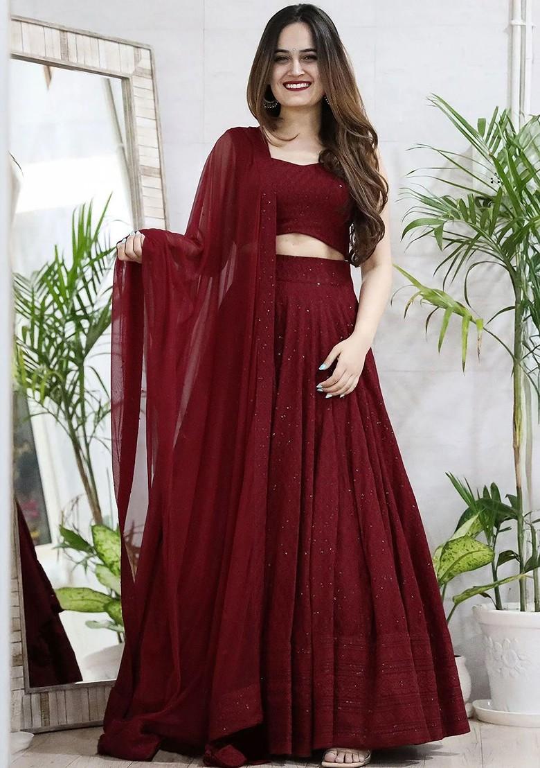 Maroon Emboridered Blended Lehenga Choli - Indya
