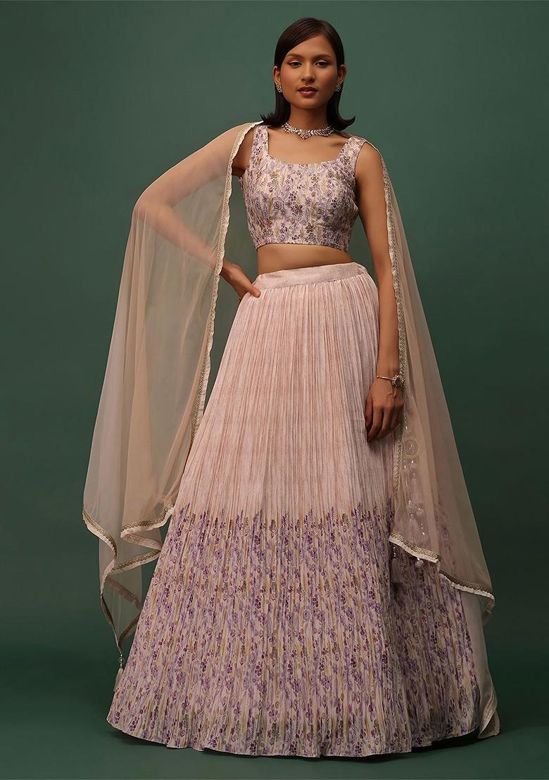 Pink Emboridered Blended Lehenga Choli - Indya