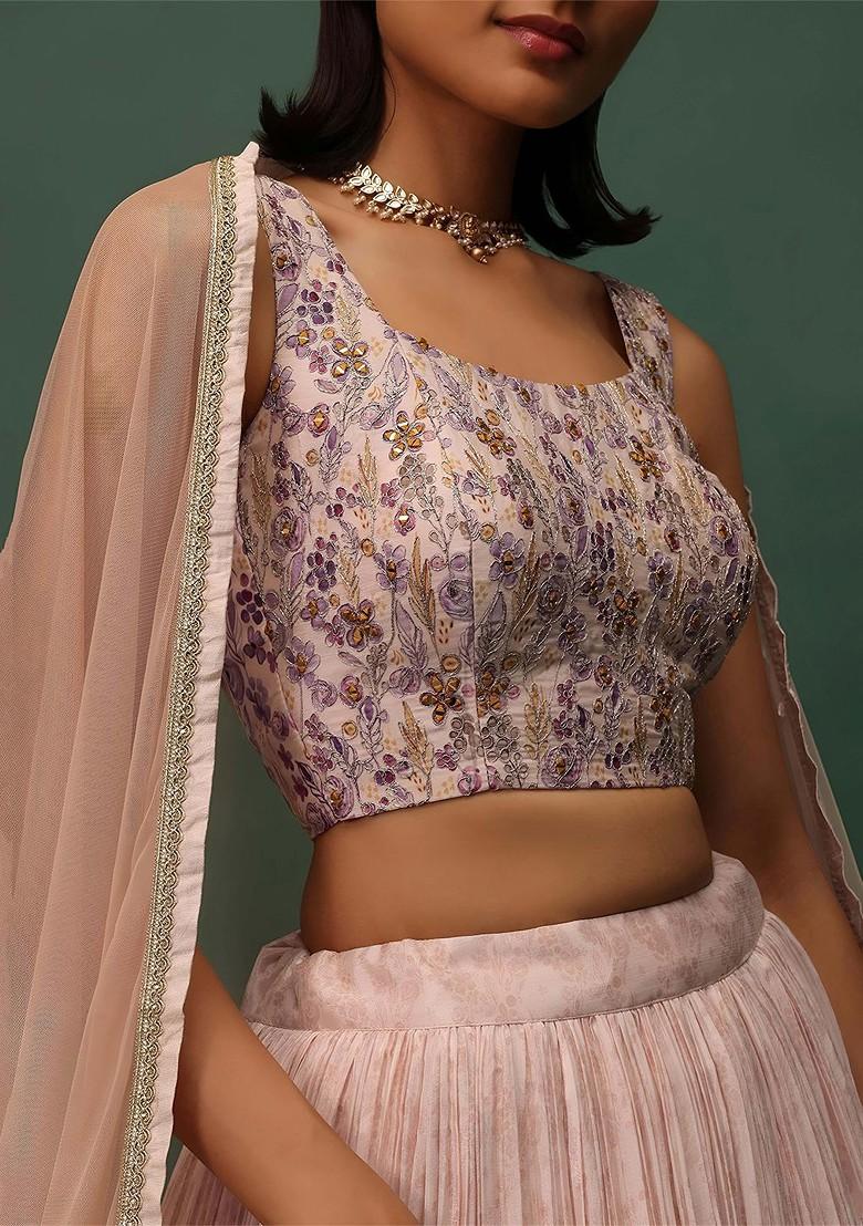 Pink Emboridered Blended Lehenga Choli - Indya