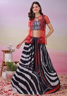 Black Printed Blended Lehenga Choli