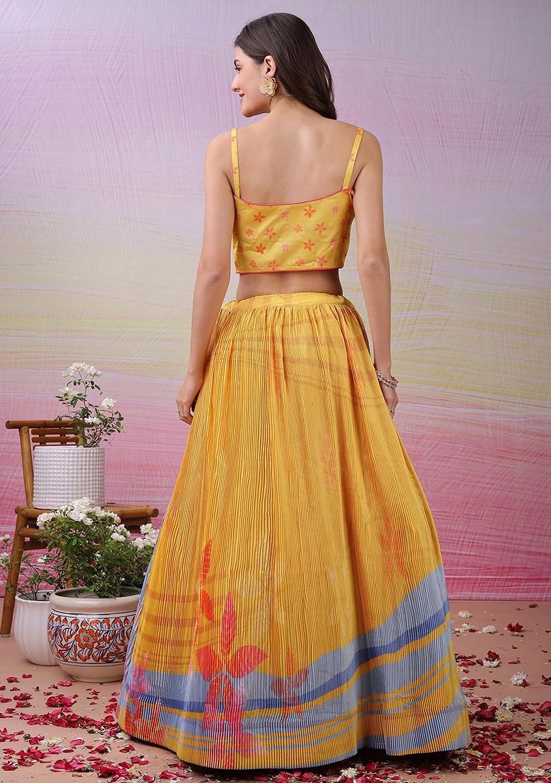 Yellow Printed Blended Lehenga Choli