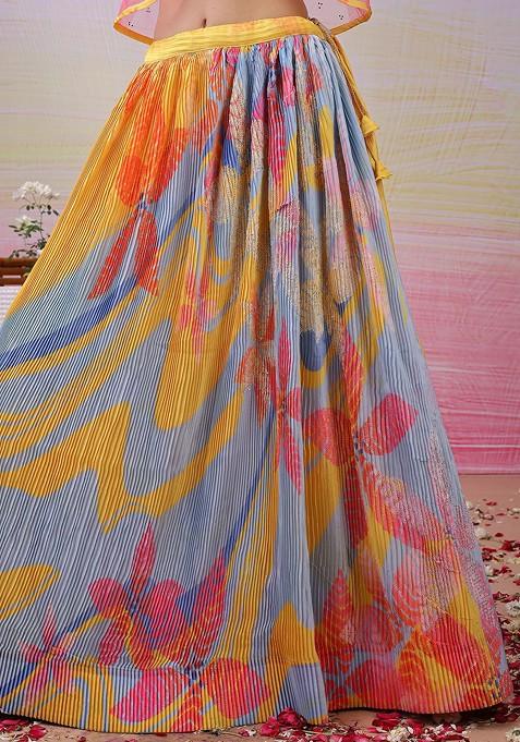 Yellow Printed Blended Lehenga Choli