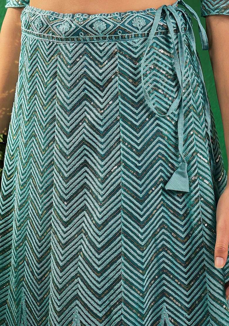 Turquoise Blue Emboridered Blended Lehenga Choli - Indya