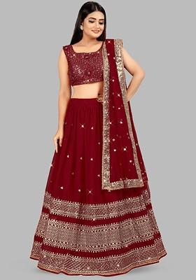 Maroon Emboridered Blended Lehenga Choli