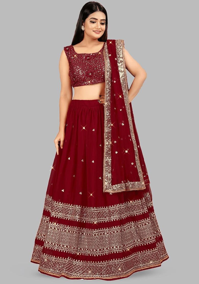 Maroon Emboridered Blended Lehenga Choli - Indya
