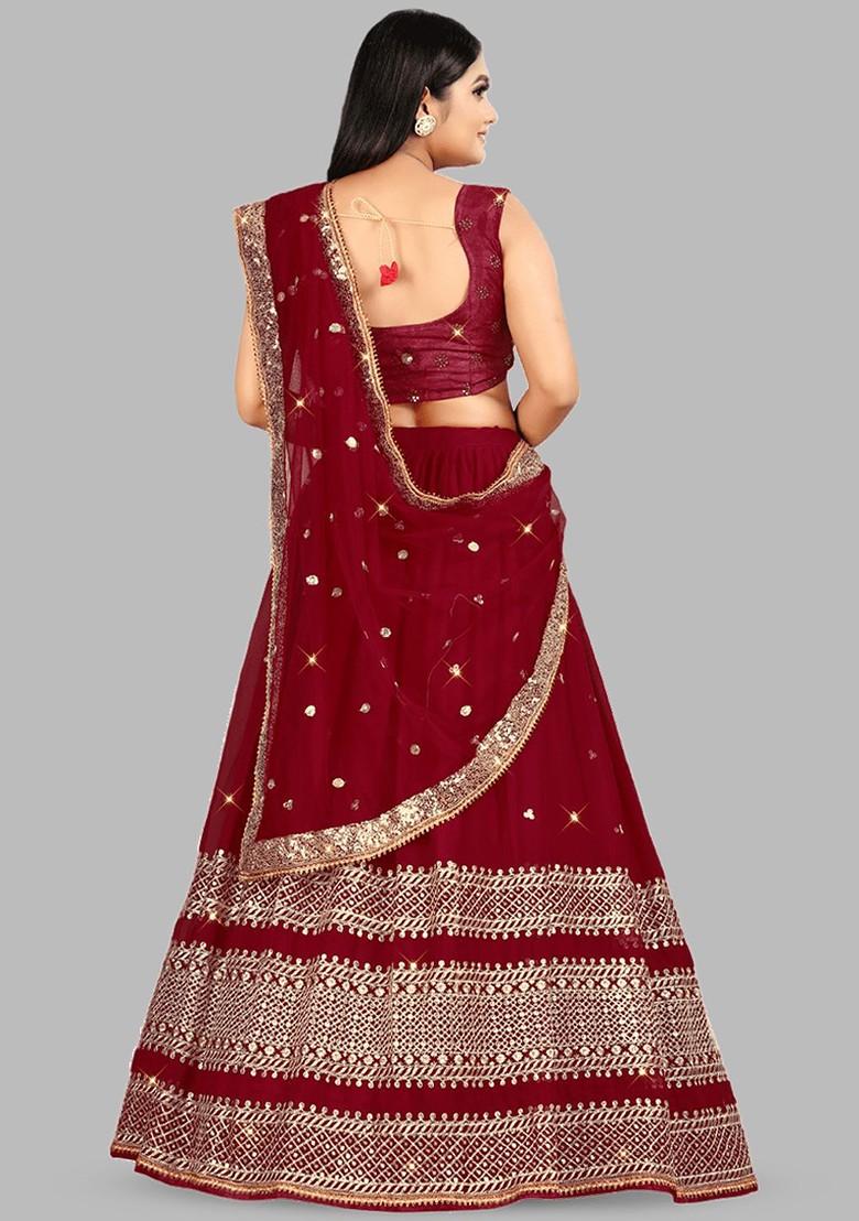 Maroon Emboridered Blended Lehenga Choli - Indya