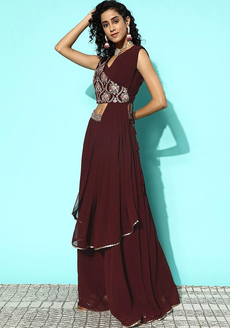 Coffee Brown Emboridered Blended Lehenga Choli - Indya