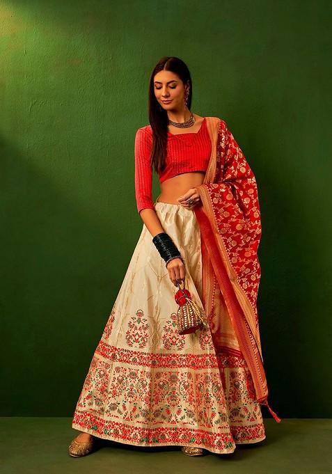 Beige Embellished Blended Lehenga Choli — view on Indya