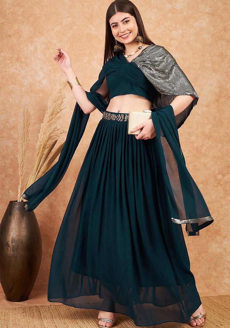 Teal Emboridered Blended Lehenga Choli