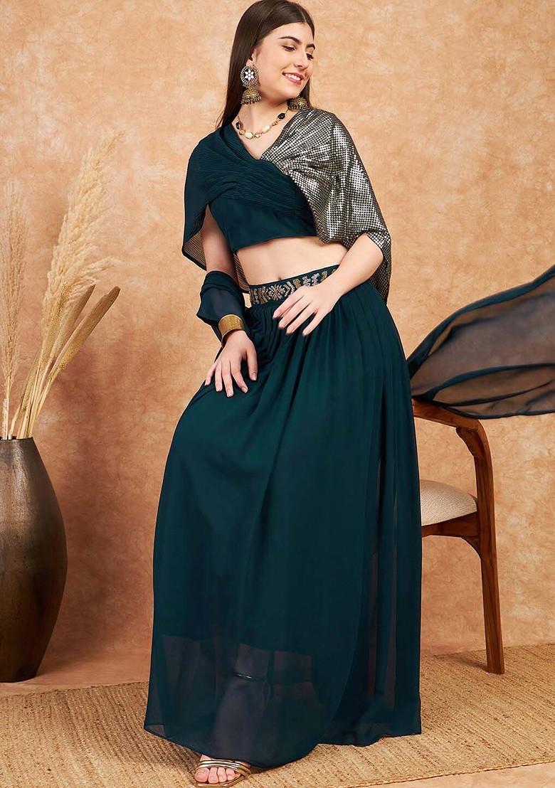 Teal Emboridered Blended Lehenga Choli