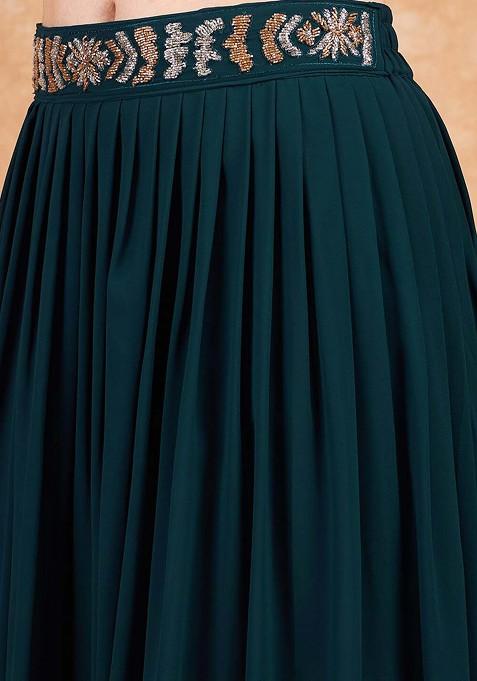 Teal Emboridered Blended Lehenga Choli