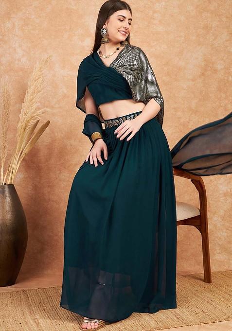 Teal Emboridered Blended Lehenga Choli