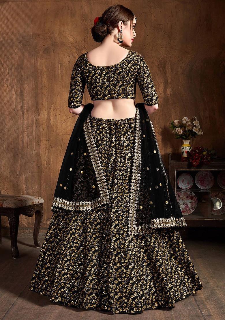 Black Emboridered Blended Lehenga Choli - Indya