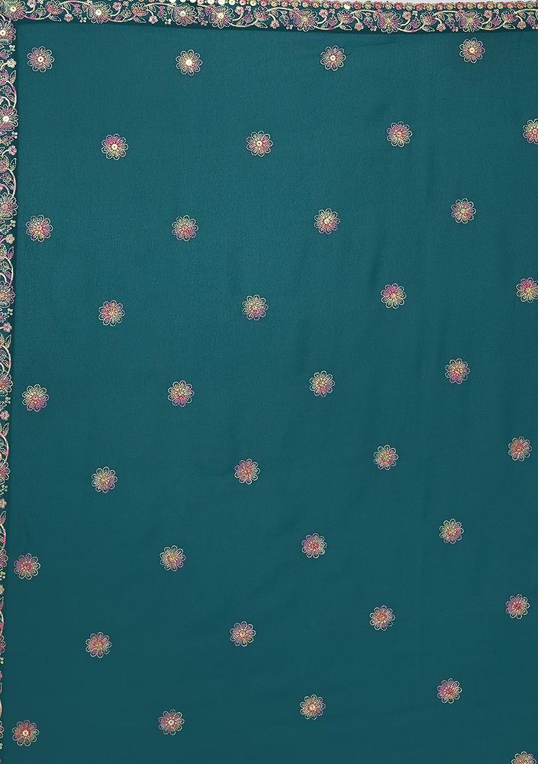 Turquoise Blue Emboridered Blended Lehenga Choli - Indya