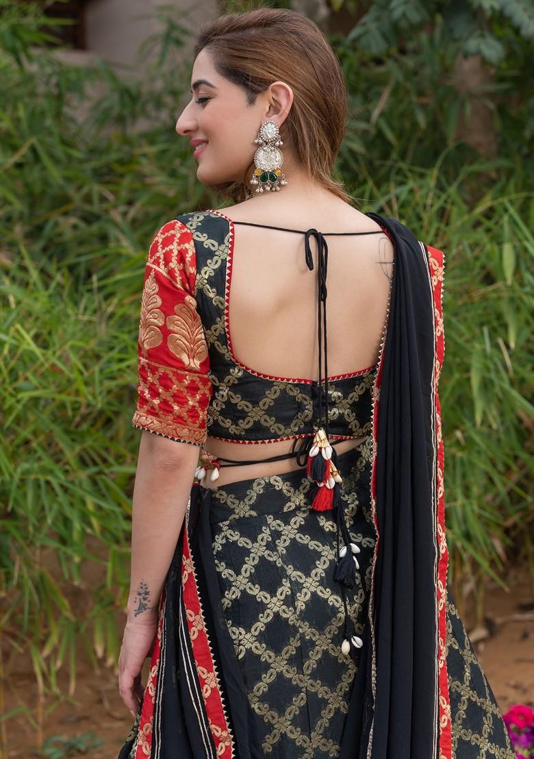 Black Emboridered Blended Lehenga Choli - Indya