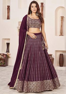 Purple Emboridered Blended Lehenga Choli