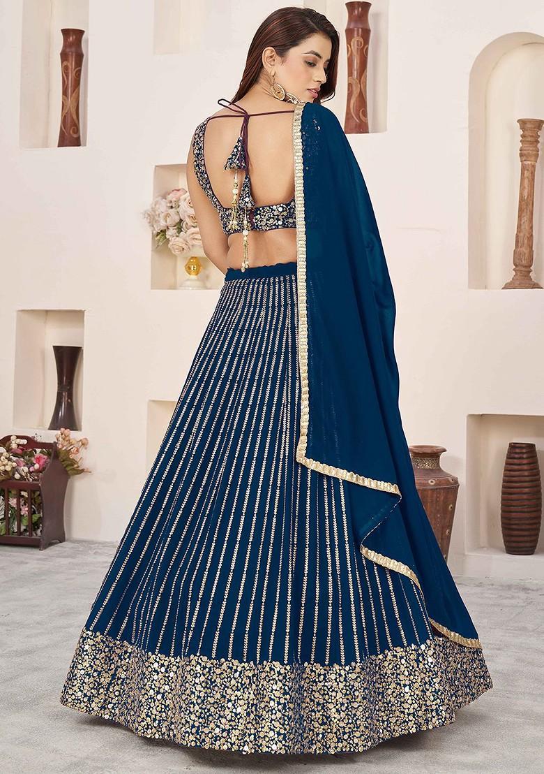 Blue Emboridered Blended Lehenga Choli - Indya
