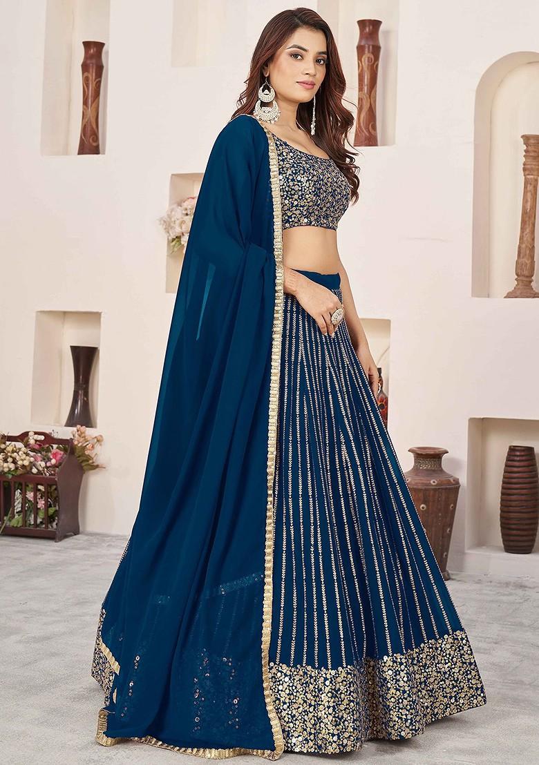 Blue Emboridered Blended Lehenga Choli - Indya