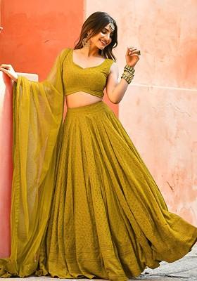 Yellow Emboridered Blended Lehenga Choli