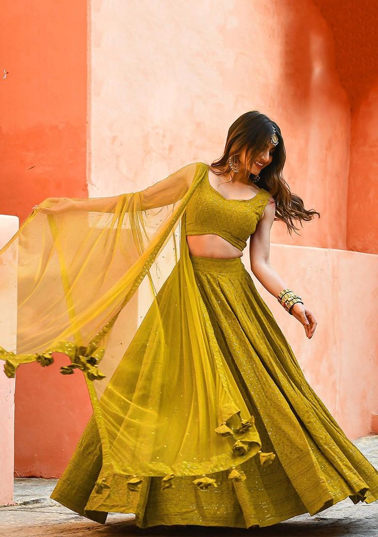 Yellow Emboridered Blended Lehenga Choli - Indya