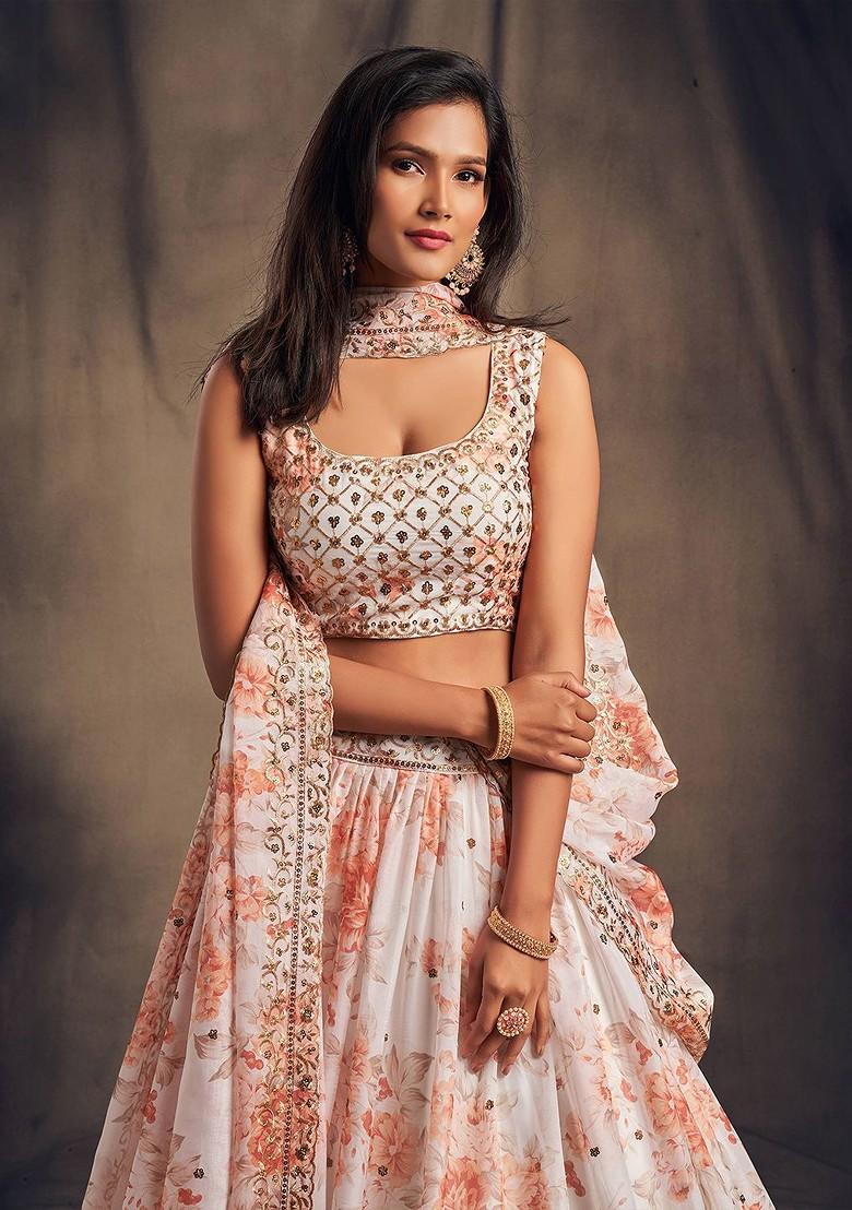 White Emboridered Blended Lehenga Choli - Indya