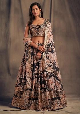 Black Emboridered Blended Lehenga Choli