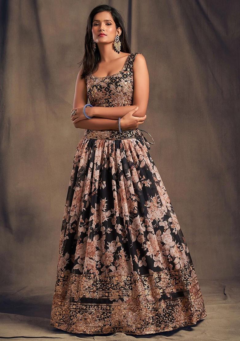 Black Emboridered Blended Lehenga Choli - Indya