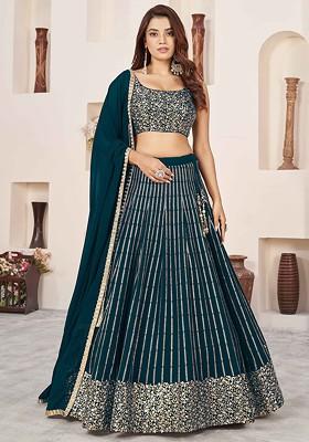 Green Emboridered Blended Lehenga Choli