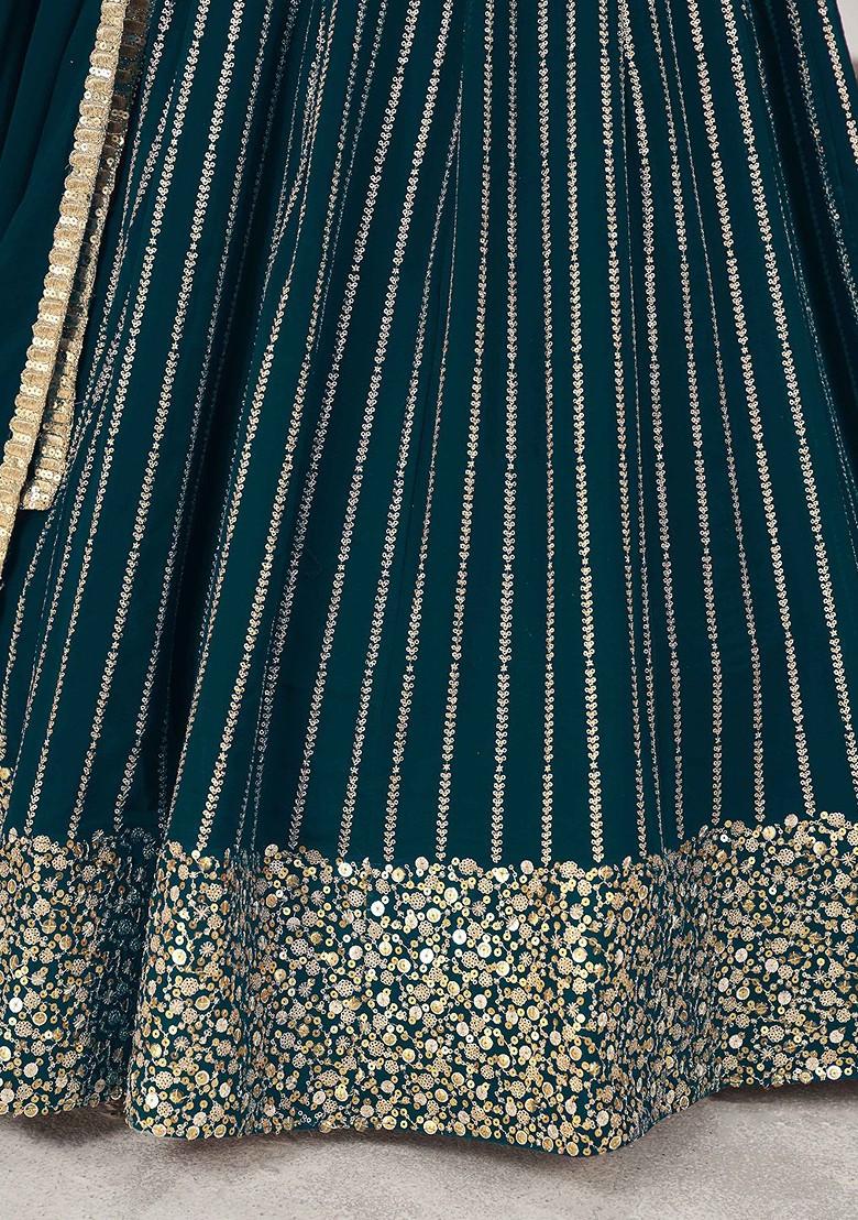 Green Emboridered Blended Lehenga Choli - Indya