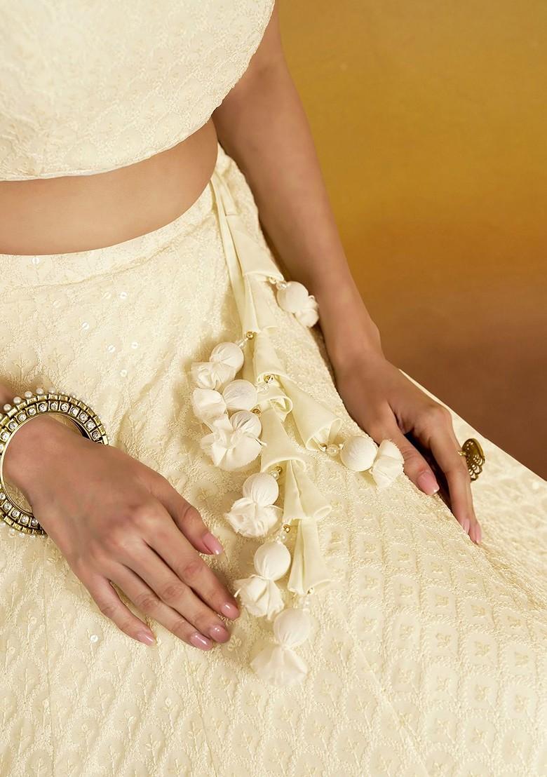 White Emboridered Blended Lehenga Choli - Indya
