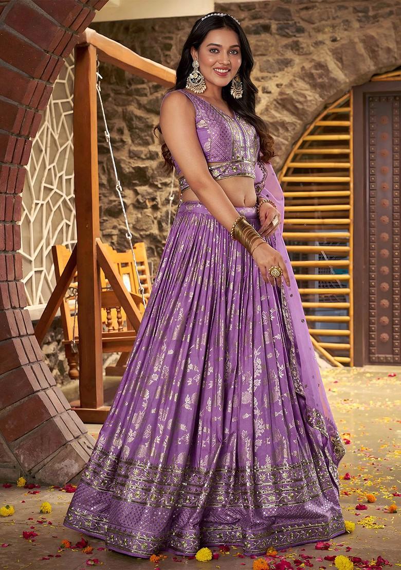 Lavender Emboridered Blended Lehenga Choli - Indya