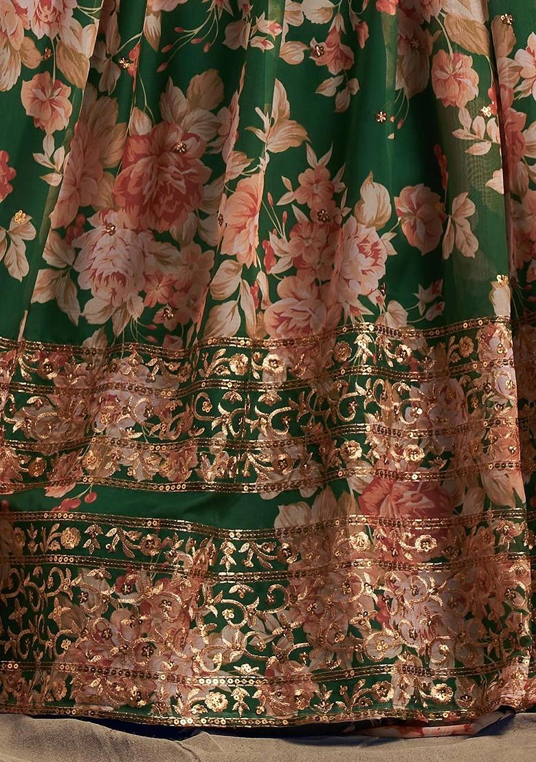 Green Emboridered Blended Lehenga Choli - Indya