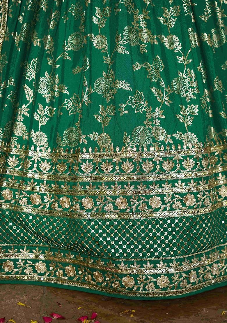 Green Emboridered Blended Lehenga Choli - Indya