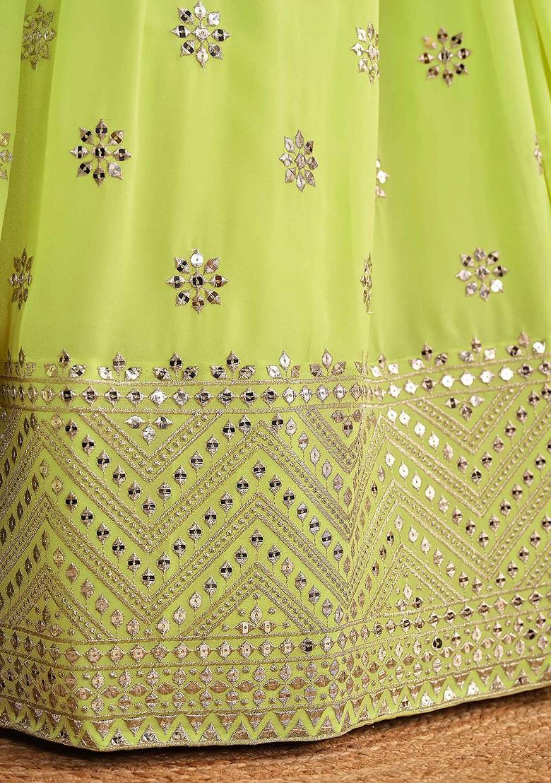 Lime Green Emboridered Blended Lehenga Choli - Indya