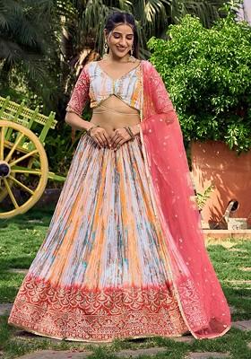 Pink Embellished Blended Lehenga Choli