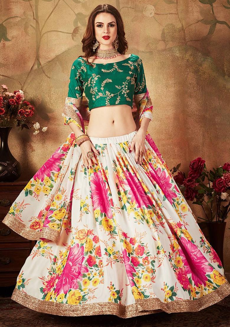 Off White Emboridered Blended Lehenga Choli - Indya
