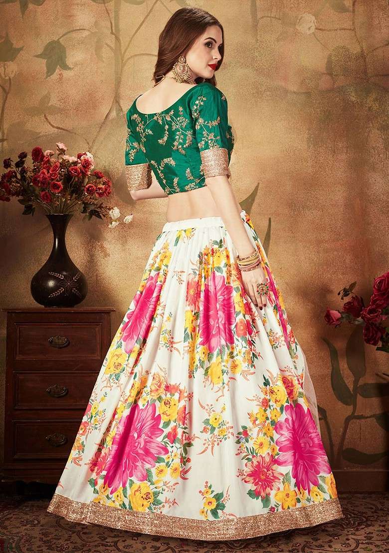 Off White Emboridered Blended Lehenga Choli - Indya