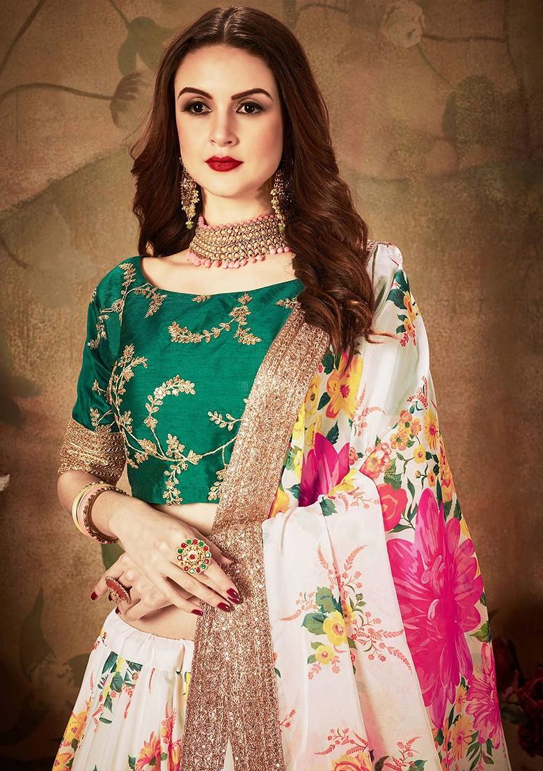 Off White Emboridered Blended Lehenga Choli - Indya