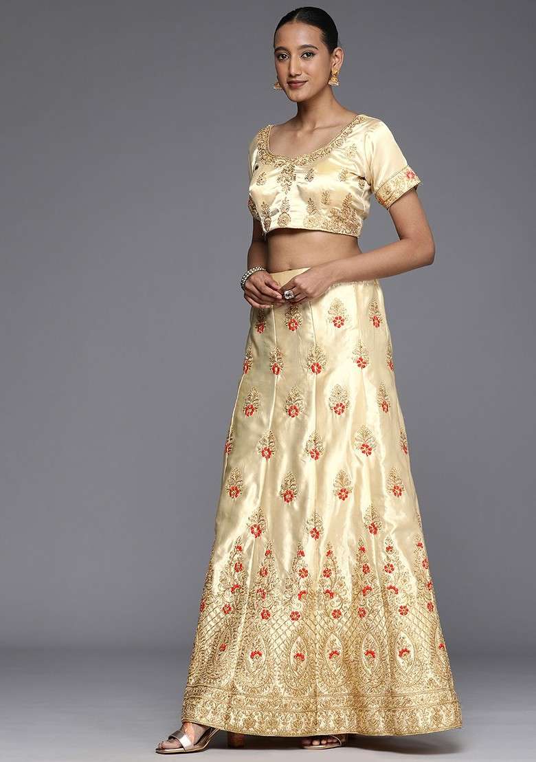 Cream Emboridered Blended Lehenga Choli - Indya