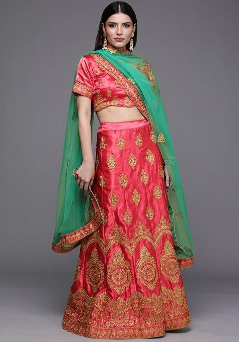 Pink Emboridered Blended Lehenga Choli — view on Indya